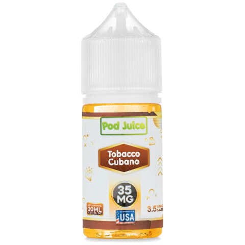 A 30ml bottle of Tobacco Cubano Pod Juice Cuban-style tobacco e-liquid by Vape4Less.