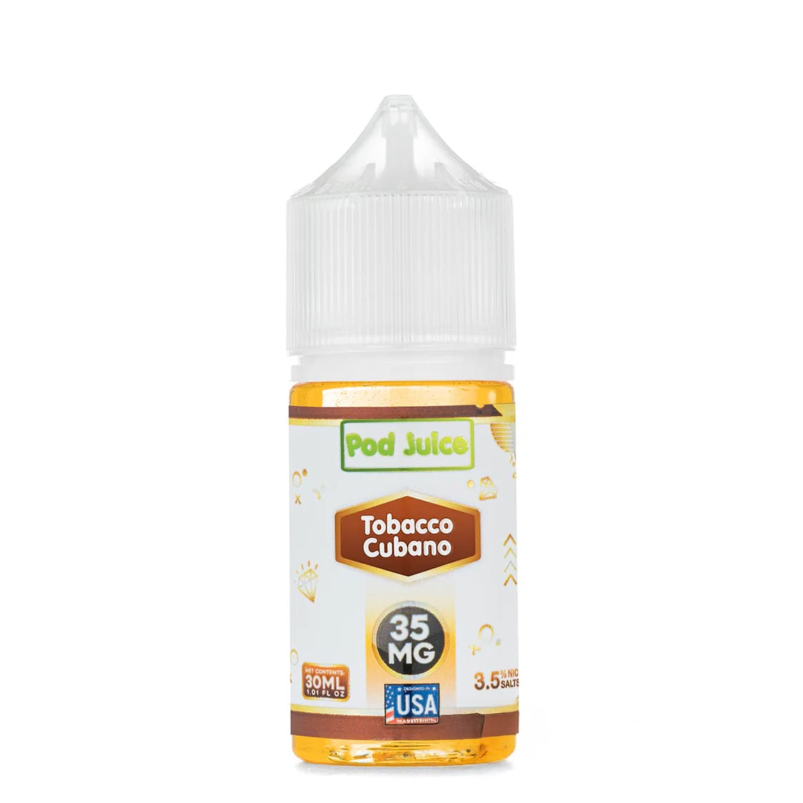 Pod-Juice-Tobacco-Cubano A 30ml bottle of Tobacco Cubano Pod Juice Cuban-style tobacco e-liquid by Vape4Less.