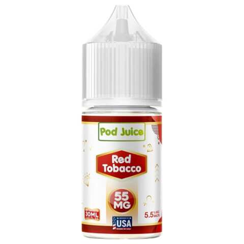 A 30ml bottle of Red Tobacco Pod Juice bold tobacco e-liquid by Vape4Less.