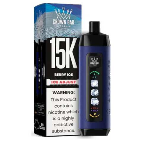 Berry Ice Al Fakher Crown Bar Ice Adjust 15K disposable vape with mixed berry graphics and smart display design on white background.
