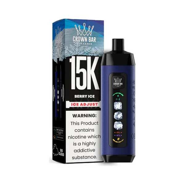 Berry Ice Al Fakher Crown Bar Ice Adjust 15K disposable vape with mixed berry graphics and smart display design on white background.