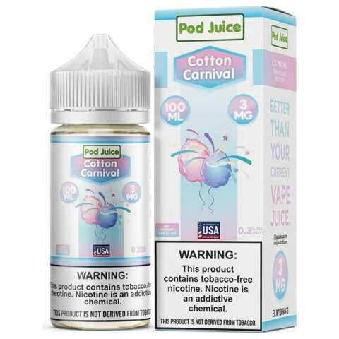 Cotton Carnival Pod Juice 100mL Freebase Bottle - Sweet Blue and Pink Cotton Candy Flavor