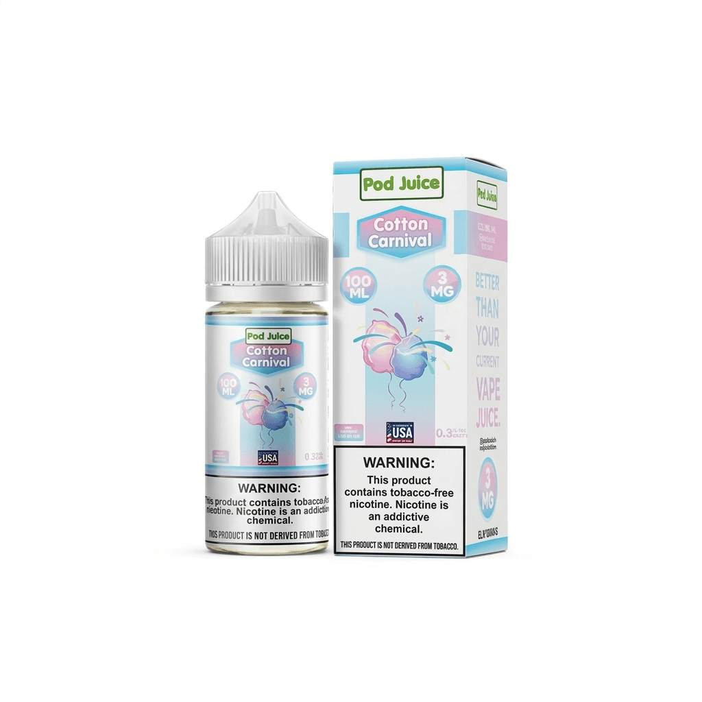 Cotton Carnival Pod Juice 100mL Freebase Bottle - Sweet Blue and Pink Cotton Candy Flavor