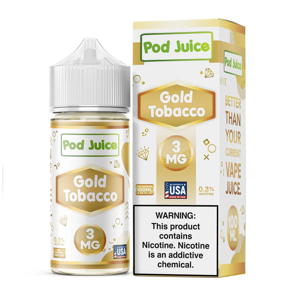 Gold Tobacco Pod Juice 100mL Freebase Bottle - Smooth Golden Tobacco Flavor