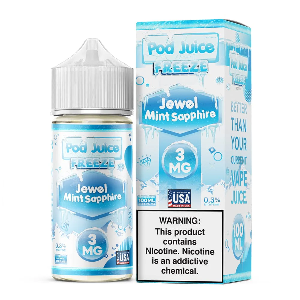 Jewel Mint Sapphire Freeze Pod Juice 100mL Freebase Bottle - Intense Sub-Zero Icy Menthol Flavor