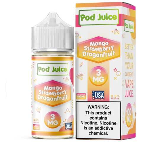 Mango Strawberry Dragonfruit Pod Juice 100mL Freebase Bottle - Exotic Triple Fruit Medley