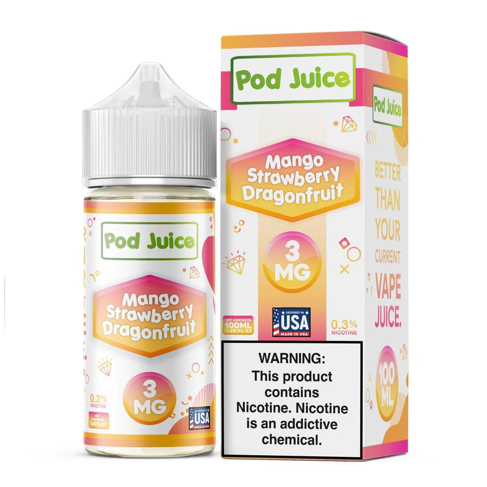 Mango Strawberry Dragonfruit Pod Juice 100mL Mango Strawberry Dragonfruit Pod Juice 100mL Freebase Bottle - Exotic Triple Fruit Medley