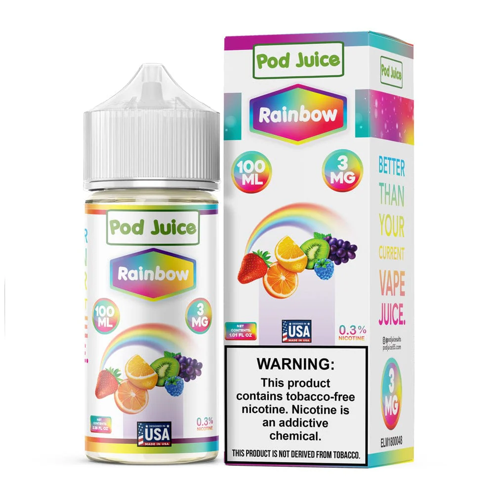 Rainbow Pod Juice 100mL Freebase Bottle - Sweet Multi-Colored Fruit Candy Flavor