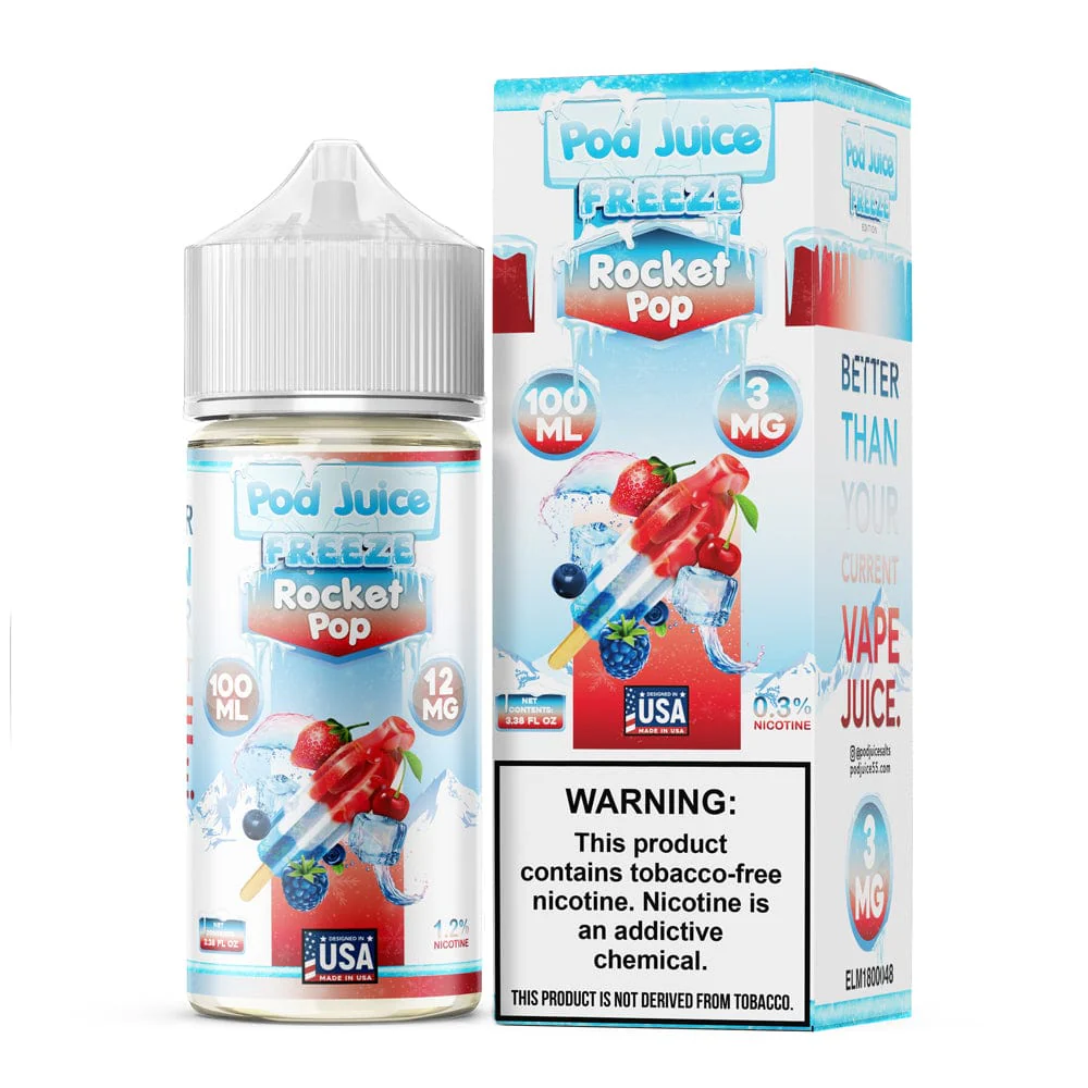 Rocket Pop Freeze Pod Juice 100mL Freebase Bottle - Chilled Red White & Blue Popsicle Flavor