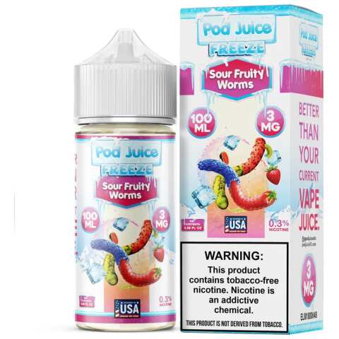 Sour Fruity Worms Freeze Pod Juice 100mL Freebase Bottle - Chilled Tangy Gummy Candy Flavor