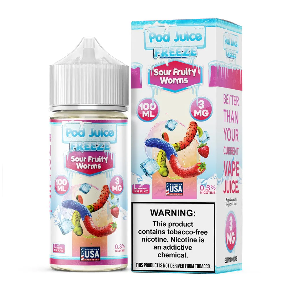 Sour Fruity Worms Freeze Pod Juice 100mL Freebase Bottle - Chilled Tangy Gummy Candy Flavor