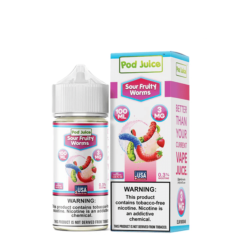 Sour Fruity Worms Pod Juice 100mL Sour Fruity Worms Pod Juice 100mL Freebase Bottle - Tangy Sweet Gummy Candy Flavor