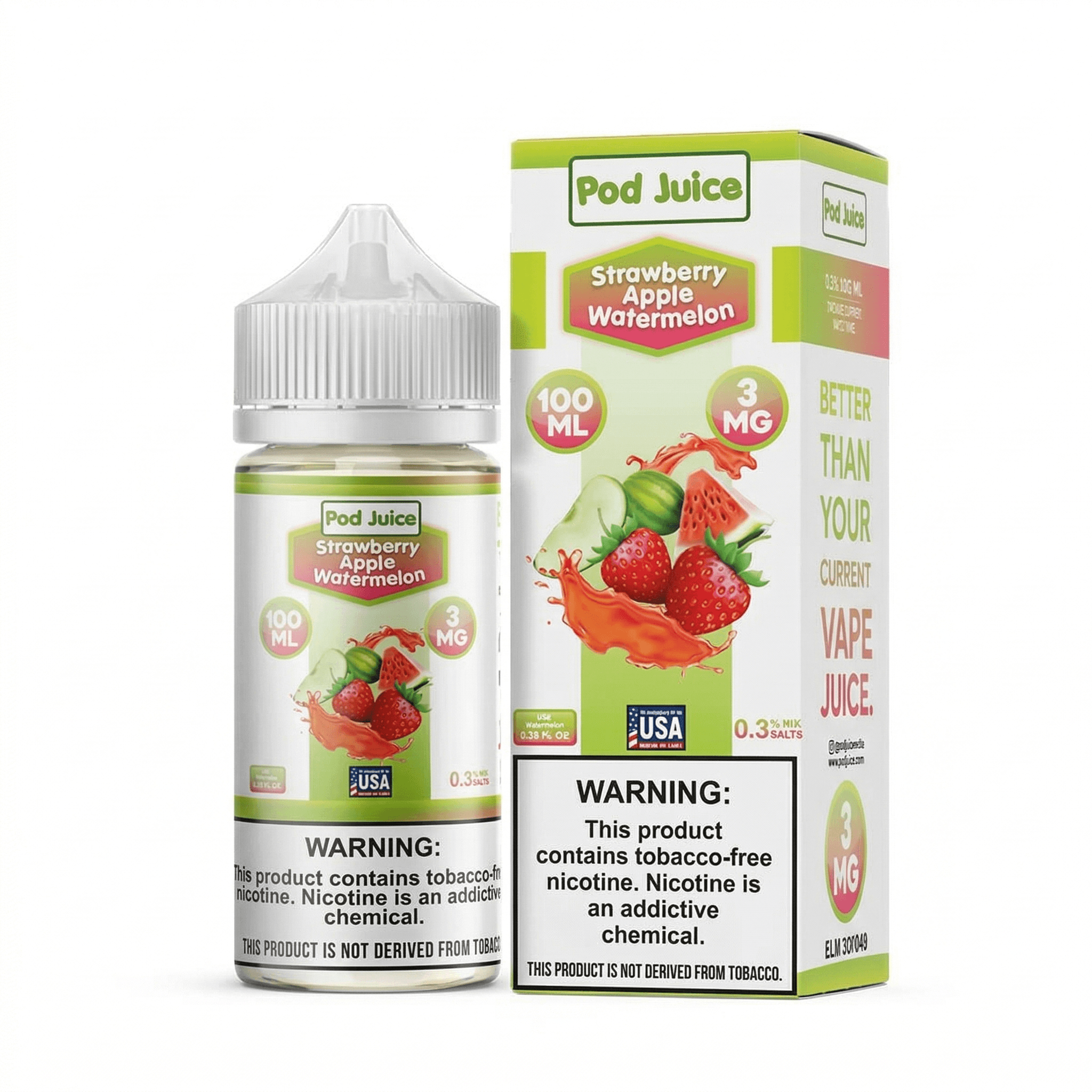 Strawberry Apple Watermelon Pod Juice 100mL Freebase Bottle - Chilled Triple Fruit Medley Flavor