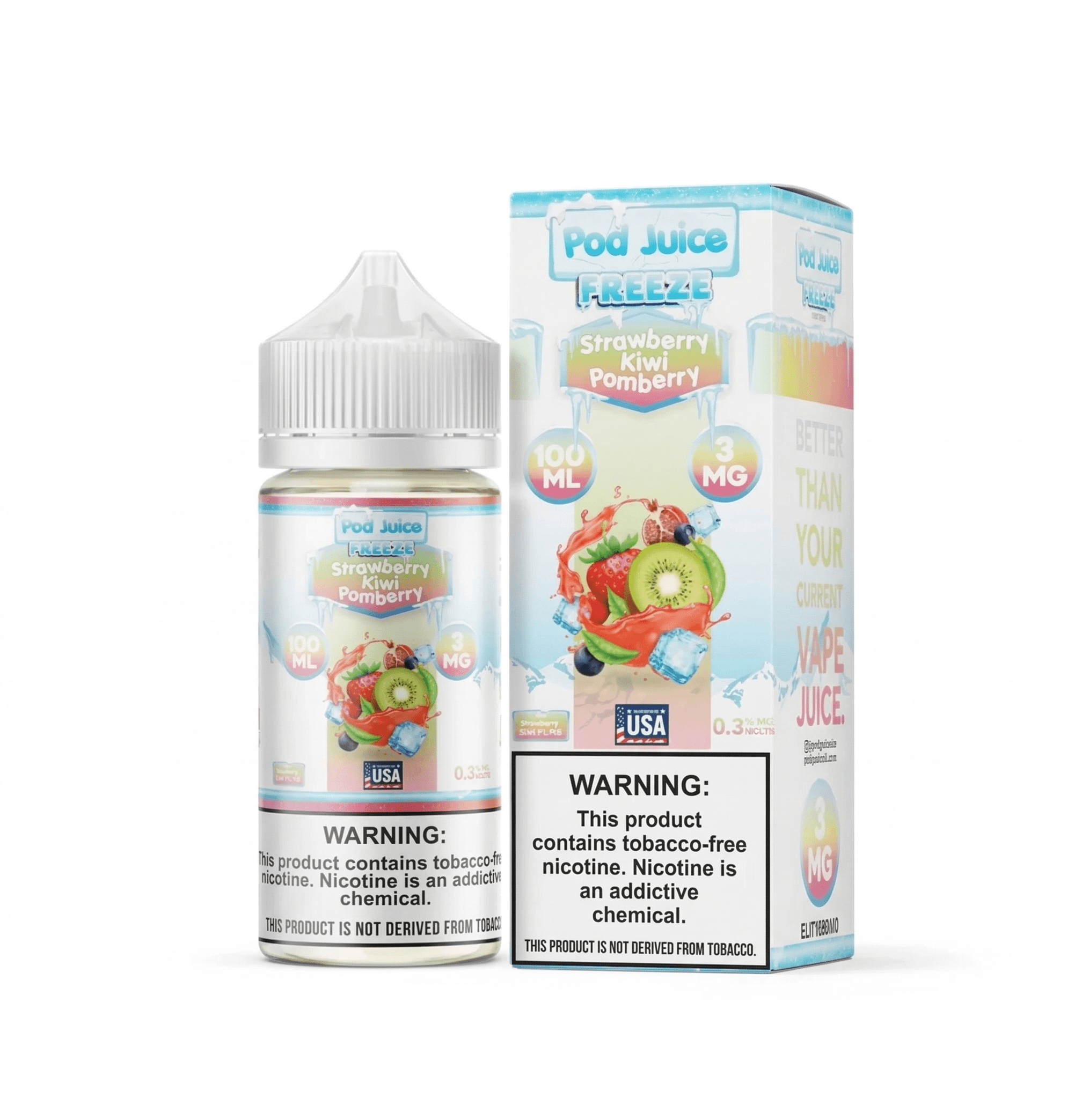 Strawberry Kiwi Pomberry Freeze Pod Juice 100mL Freebase Bottle - Chilled Exotic Fruit Medley