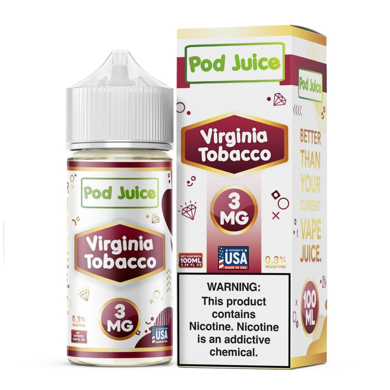 Virginia Tobacco Pod Juice 100mL Freebase Bottle - Smooth Classic American Tobacco Flavor