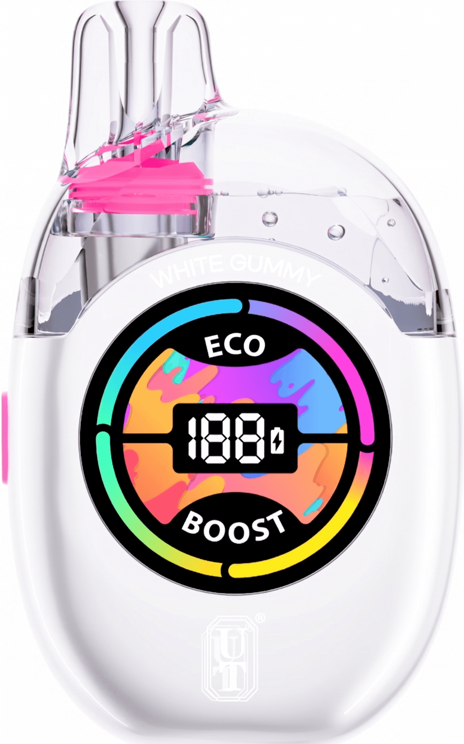 White Gummy UT Clear Tank 50K offers a sweet pineapple gummy candy flavor with Boost/Eco modes and 50,000 puffs. Fast USA shipping. 100% Original!