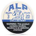 Chilled Mint ALP Nicotine Pouches can with icy mint graphics and slim tobacco-free pouch packaging on white background.