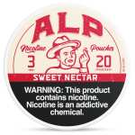 Sweet Nectar ALP Nicotine Pouches can with fruity nectar-inspired graphics and slim tobacco-free pouch packaging on white background.