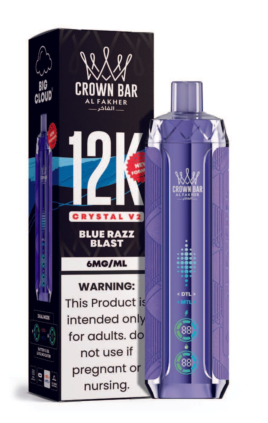 Blue Razz Blast Al Fakher Crown Bar Crystal V2 12K Disposable Vape