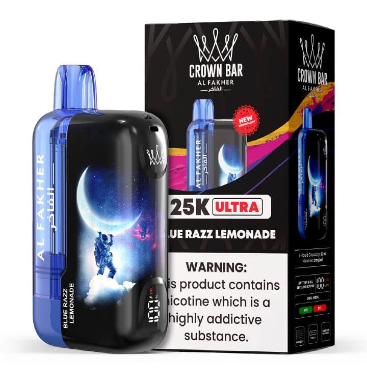 AF 25K ULTRA MOCKUP Blue Razz Lemonade Al Fakher Crown Bar Ultra 25K Disposable Vape