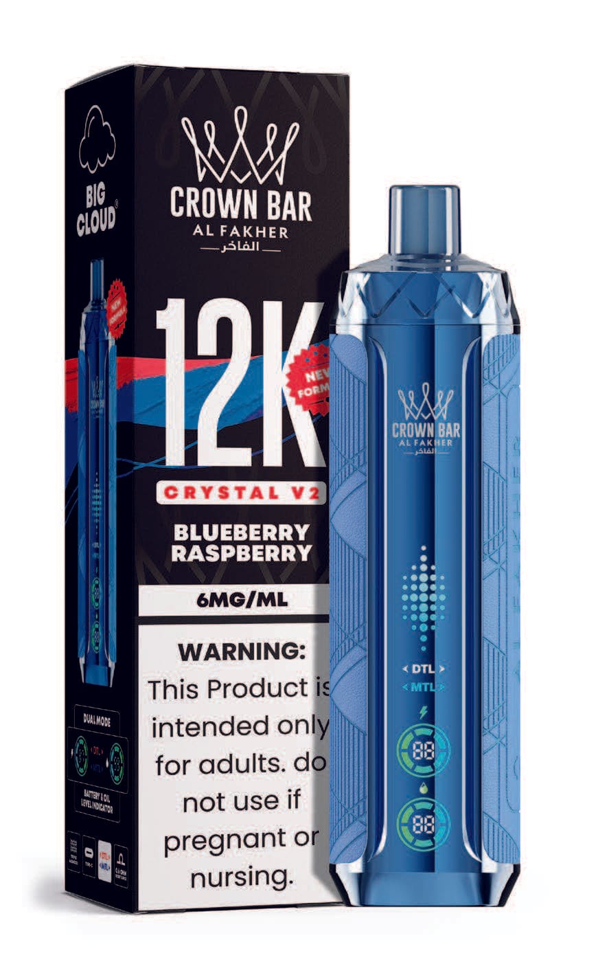 Blueberry Raspberry Al Fakher Crown Bar Crystal V2 12K Disposable Vape