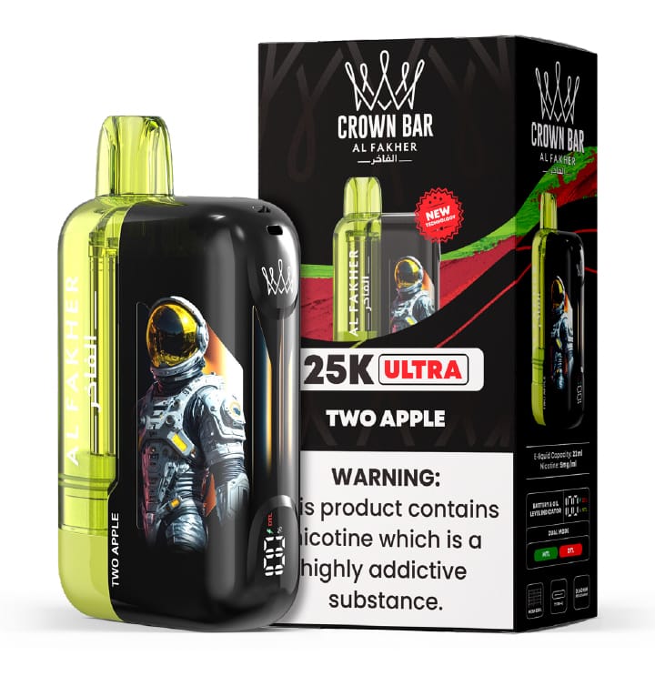 AF 25K ULTRA MOCKUP Two Apple Al Fakher Crown Bar Ultra 25K Disposable Vape